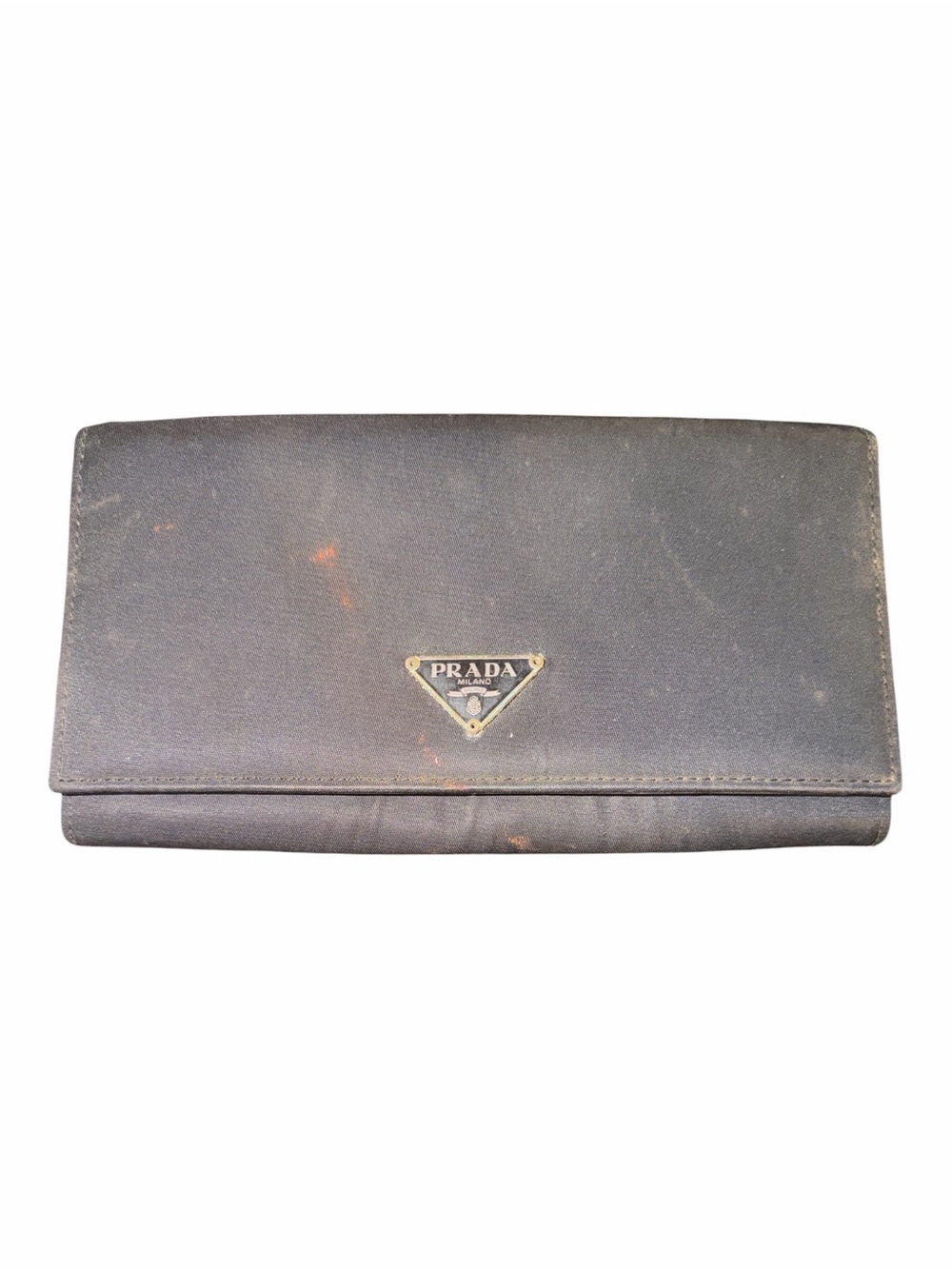 PRADA Vintage Black Tessuto Nylon Triangle Logo Continental Flap Wallet